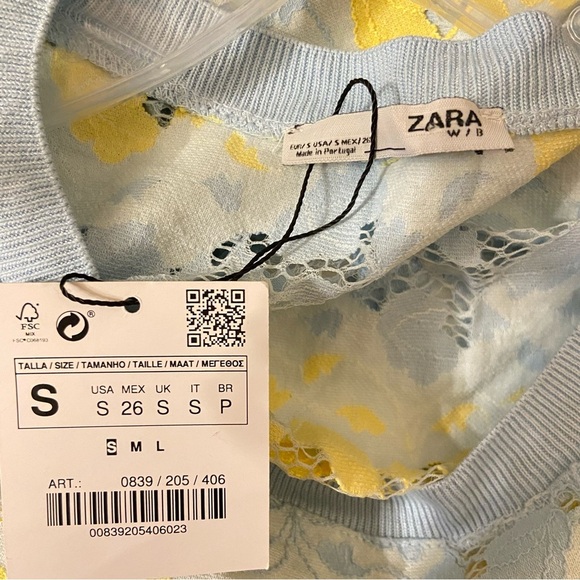 Zara Women’s Burnout Lace Pullover Bell Shaped Quarter Sleeves Top New - Picture 5 of 5